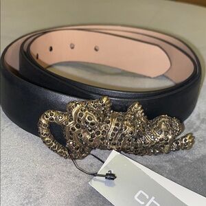 Chico's Black and Gold Belt with Ornate Buckle